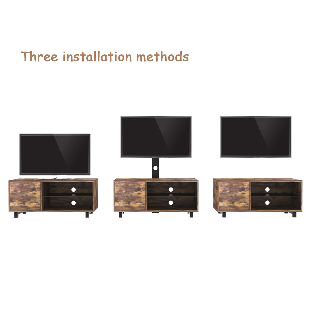 Rustic Brown TV Console with push-to-open Storage Cabinet for TV up to 65in Wood &glass TV Stand for Living Room Bedroom - Grand Goldman Shop
