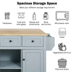 Kitchen Cart with Rubber wood Drop-Leaf Countertop ,Cabinet door internal storage racks,Kitchen Island on 5 Wheels with Storage Cabinet and 3 Drawers for Dinning Room, Grey Blue - Grand Goldman Shop