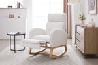 015B-Teddy Fabric Leisure Rocking Chair,Nursery Rocking Chair With Adjustable Footstool,Thickened Headrest And High Backrest, Storage Pocket On The Right Side,The Base Rocker Is Solid Wood,White - Grand Goldman Shop