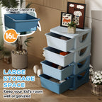Qaba 4 Tier Kids Storage Unit, 4 Drawer Chest Toy Organizer Plastic Bins for Kids Bedroom Nursery Kindergarten Living Room fo