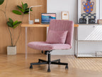 Light Pink Velvet Criss Cross Armless Office Chair with Wheels - Comfortable & Stylish for Home Office, Meditation, and Makeu