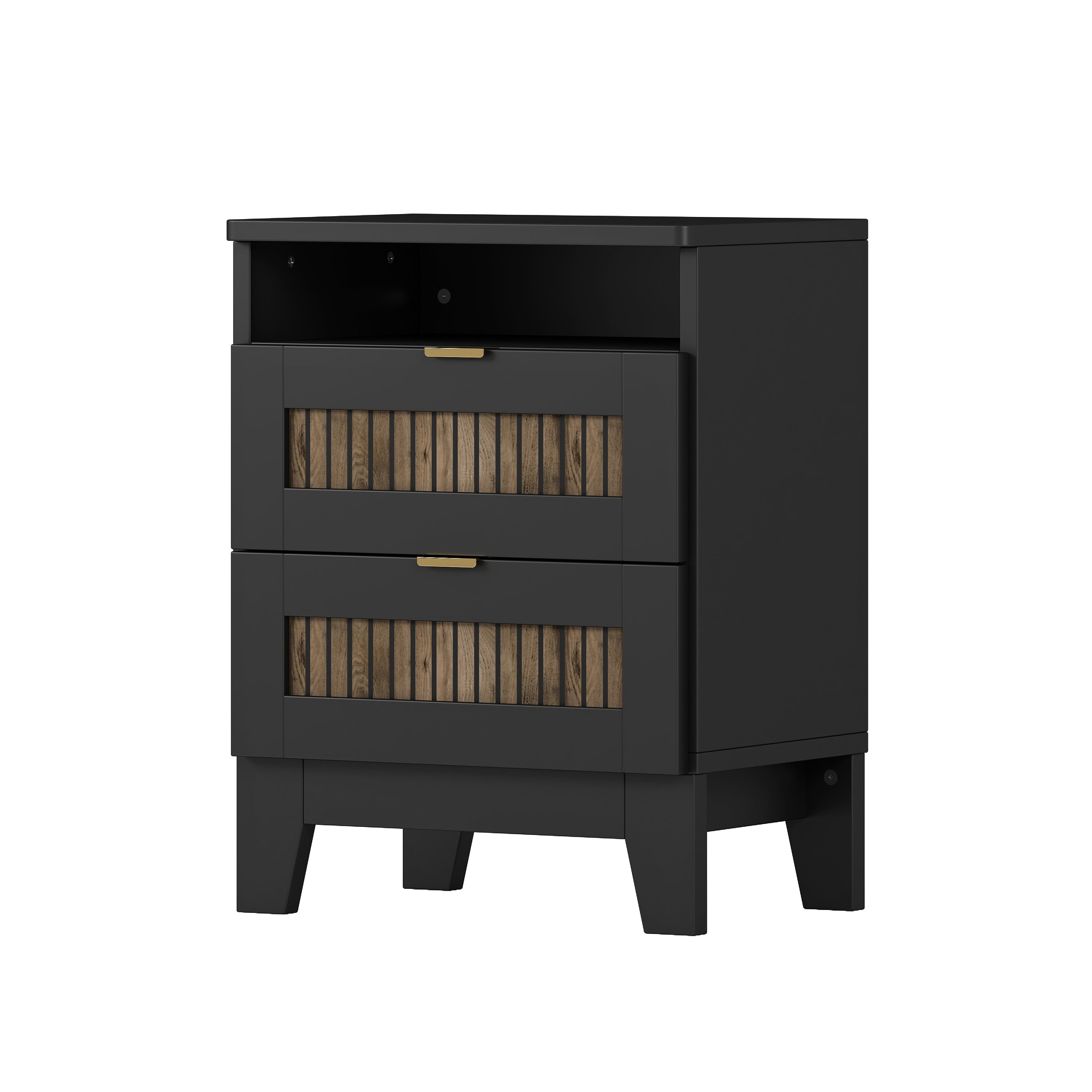 4-Pieces Bedroom Sets, Queen Size Farmhouse Platform Bed with Wooden Strip Stickers Decoration, Storage Nightstand and Dresser with Metal Handle, Black(Old SKU: HL000191AAB) - Grand Goldman Shop