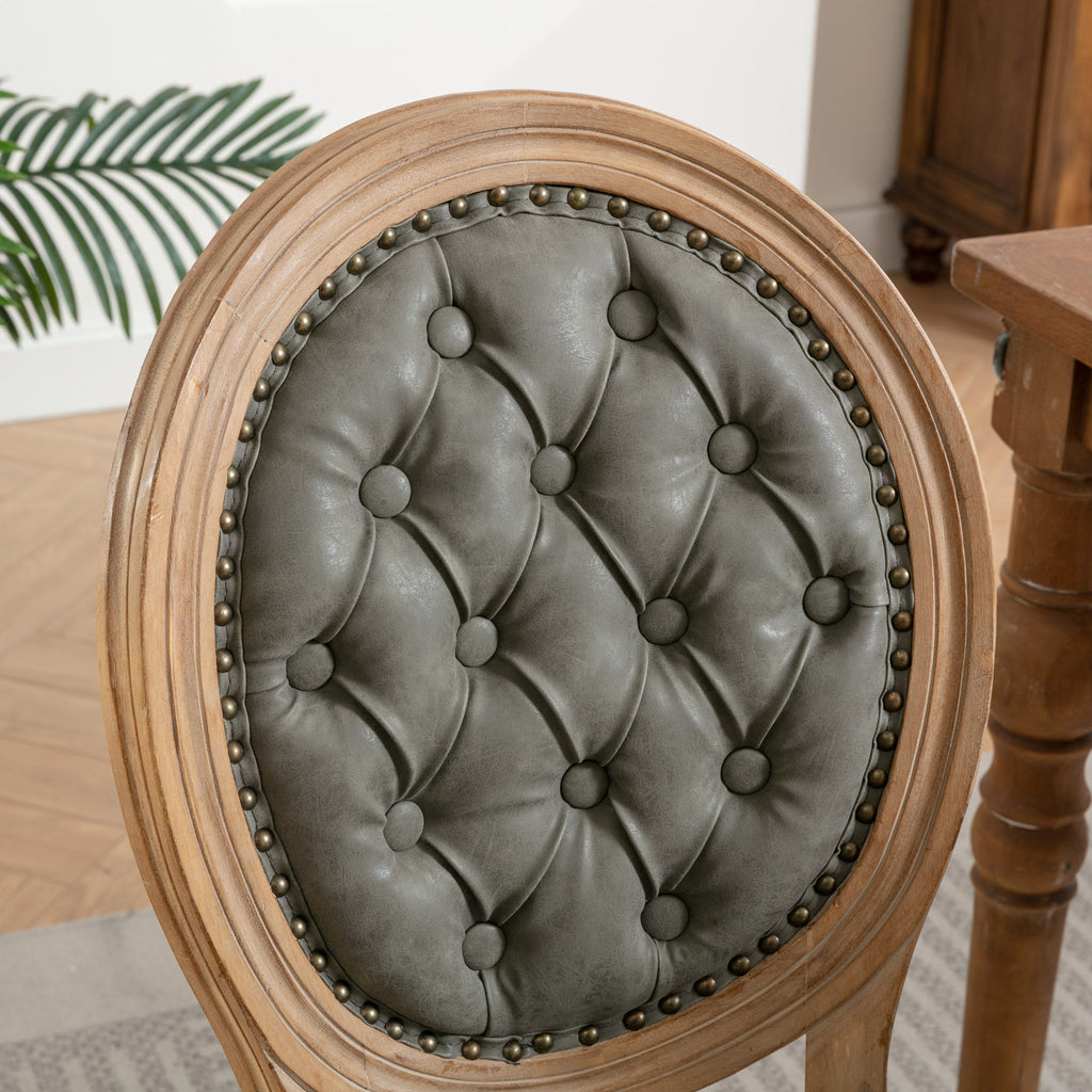 French Style Solid Wood Frame Antique Painting,Hand-pulled buckle decoration PU artificial leather Dining Chair with Nailhead Trim ,Wood Legs,Set of 2,White Pine Green,SW1839WP - Grand Goldman Shop