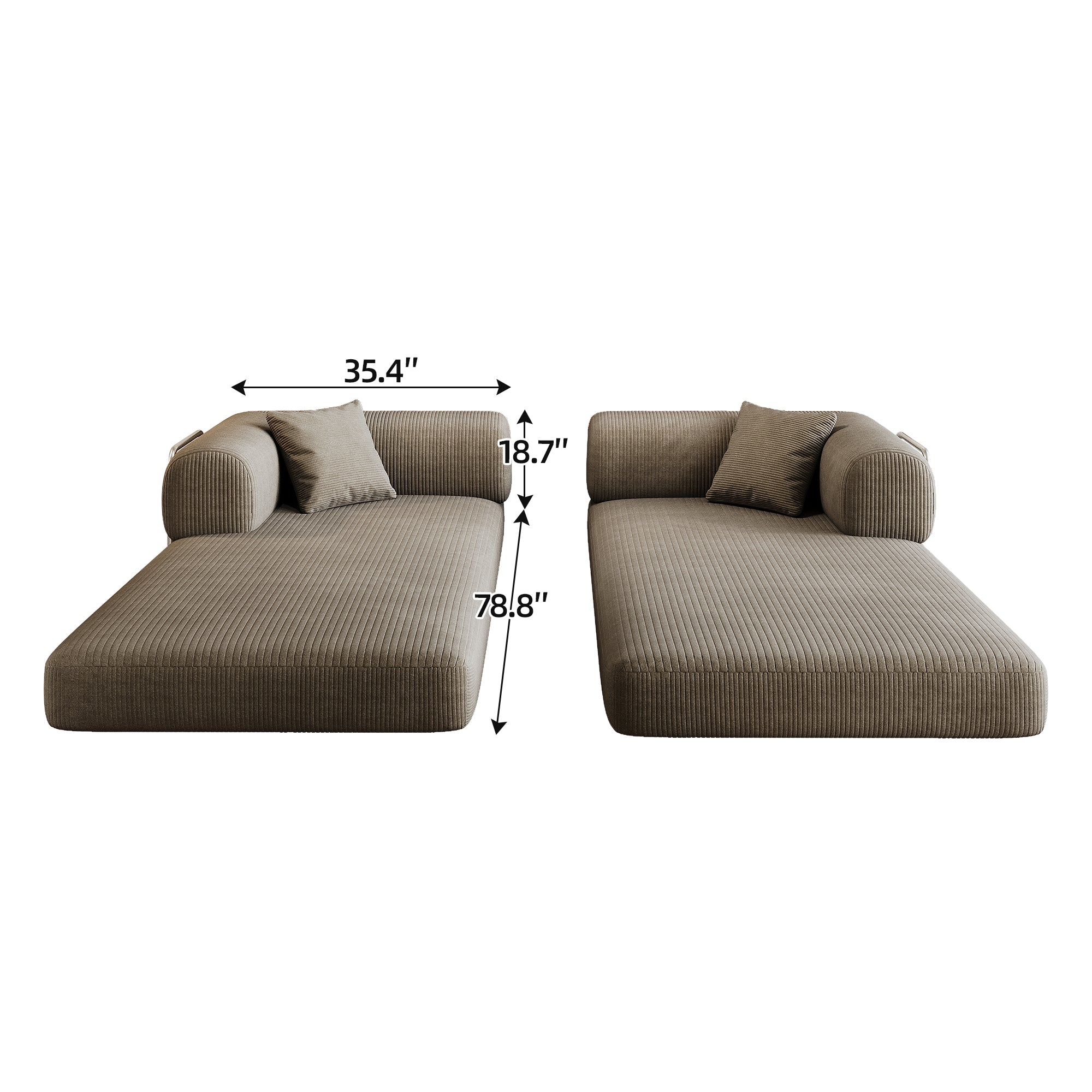 78.8' Compression Sofa,Convertible Floor Sofa Bed-with Pillow Back Support Armrest,Comfy Futon Couch Sleeper Bed,Loveseats Boneless Modular Sectional Sofa,Corduroy fabric,for Living Room,Bedroom,Camel - Grand Goldman Shop