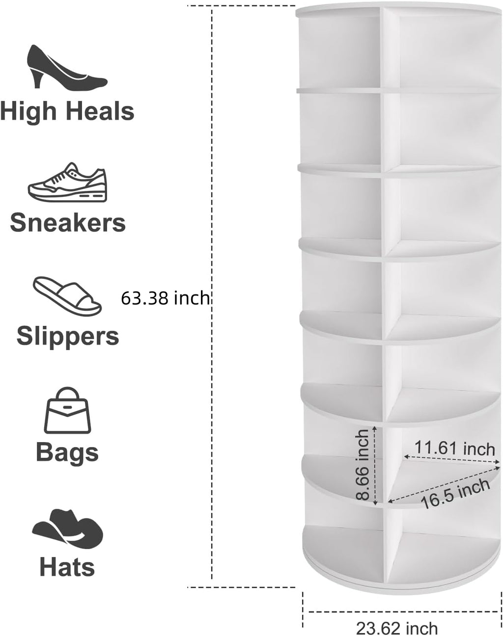 7 Tier Rotating Shoe Rack Tower, Spinning Shoe Display, 360 Shoe Rack Storage Round Carousel, Vertical Handbag Rotate Shoes Closet Organization (WHITE) - Grand Goldman Shop