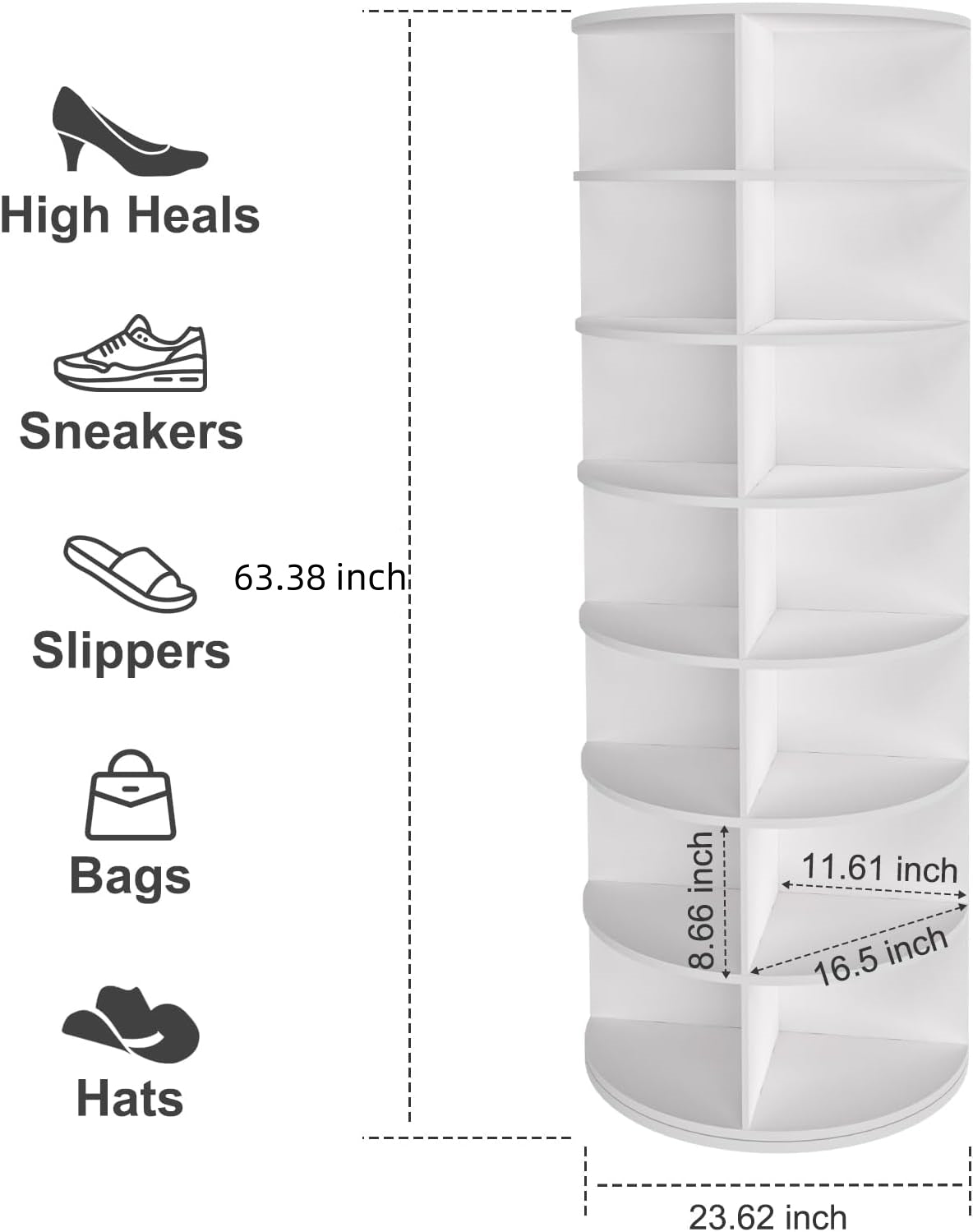 7 Tier Rotating Shoe Rack Tower, Spinning Shoe Display, 360 Shoe Rack Storage Round Carousel, Vertical Handbag Rotate Shoes Closet Organization (WHITE) - Grand Goldman Shop