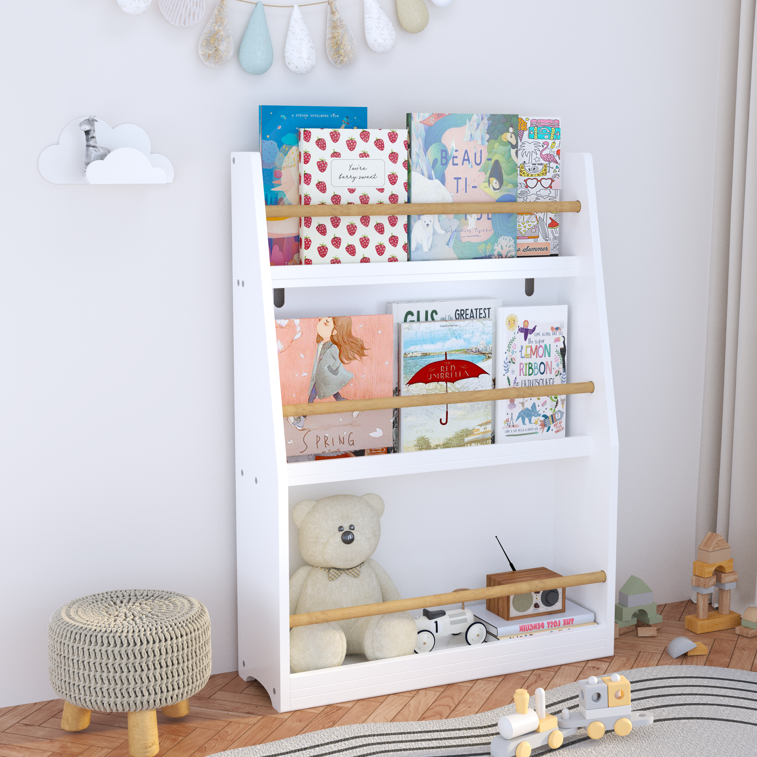 3 Tier Kids Book Shelf,Kids Book Rack, Helps Keep Bedrooms, Playrooms, and Classrooms Organized,White | Premium Home Decor - 
