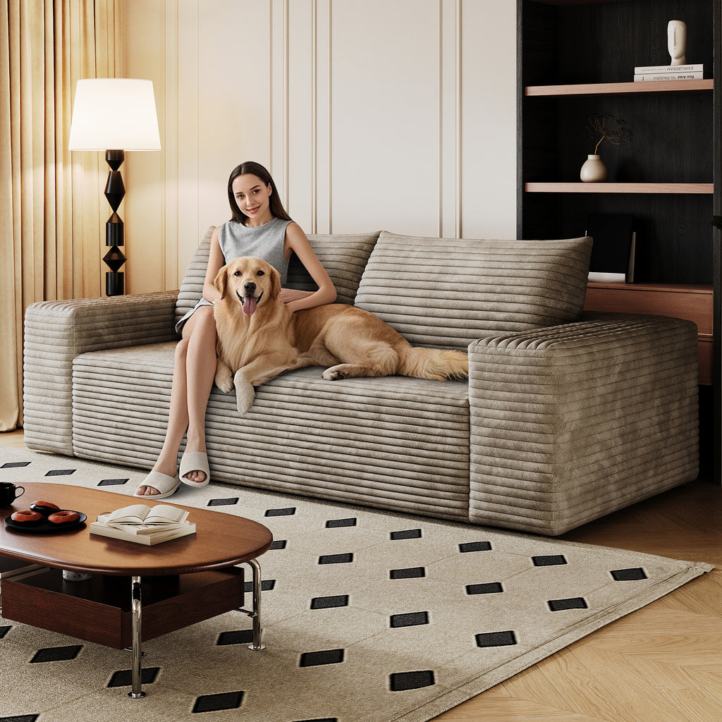 71' 3Setaser Sofa,Corduroy Fabric,Deep Seat Couches,Comfy Loveseat Sofa,No Assembly,1pcs for Living room, Bedroom,Conference room ,Apartment,Camel - Grand Goldman Shop