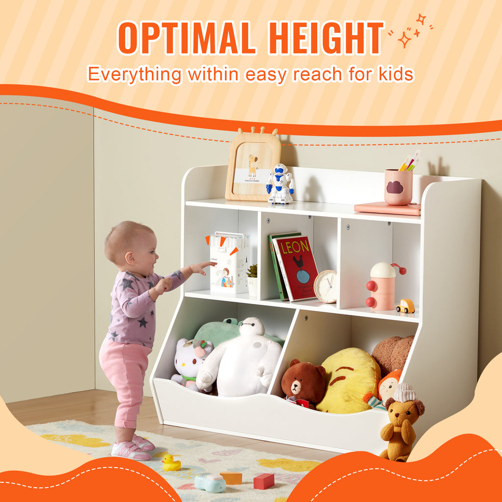 Wood Kid Storage Cubby, Toy Storage Organizer with Bookshelf, 5-Cubby Wood Toy Storage Cabinet, Children Book Toy Shelf for K