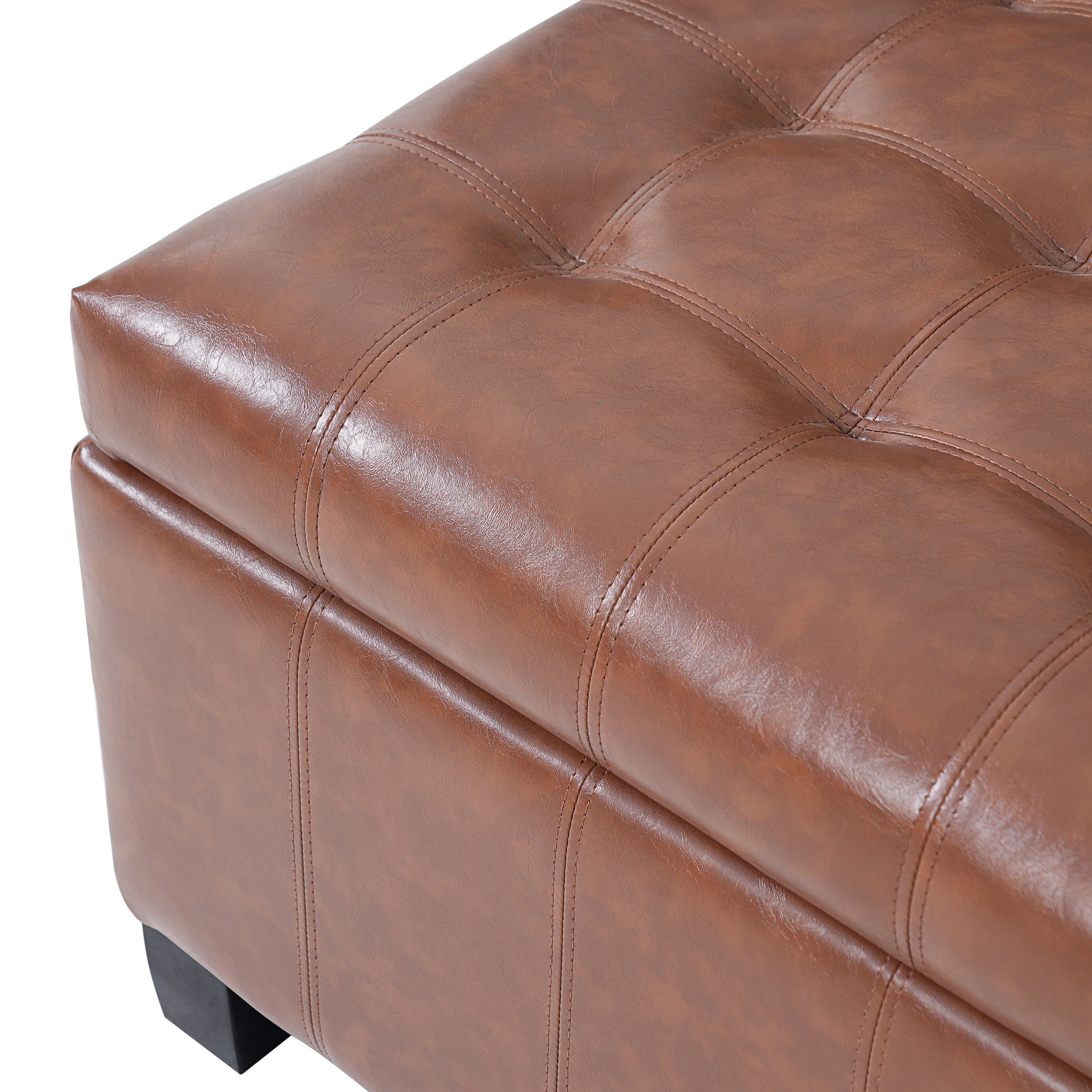 Light Brown PU Storage Ottoman with Rubber Wood Legs, 30.25'' Square Tufted Indoor Ottoman with Lift-Top Storage for Living Room, Bedroom & Entryway,300lbs Weight Capacity - Grand Goldman Shop
