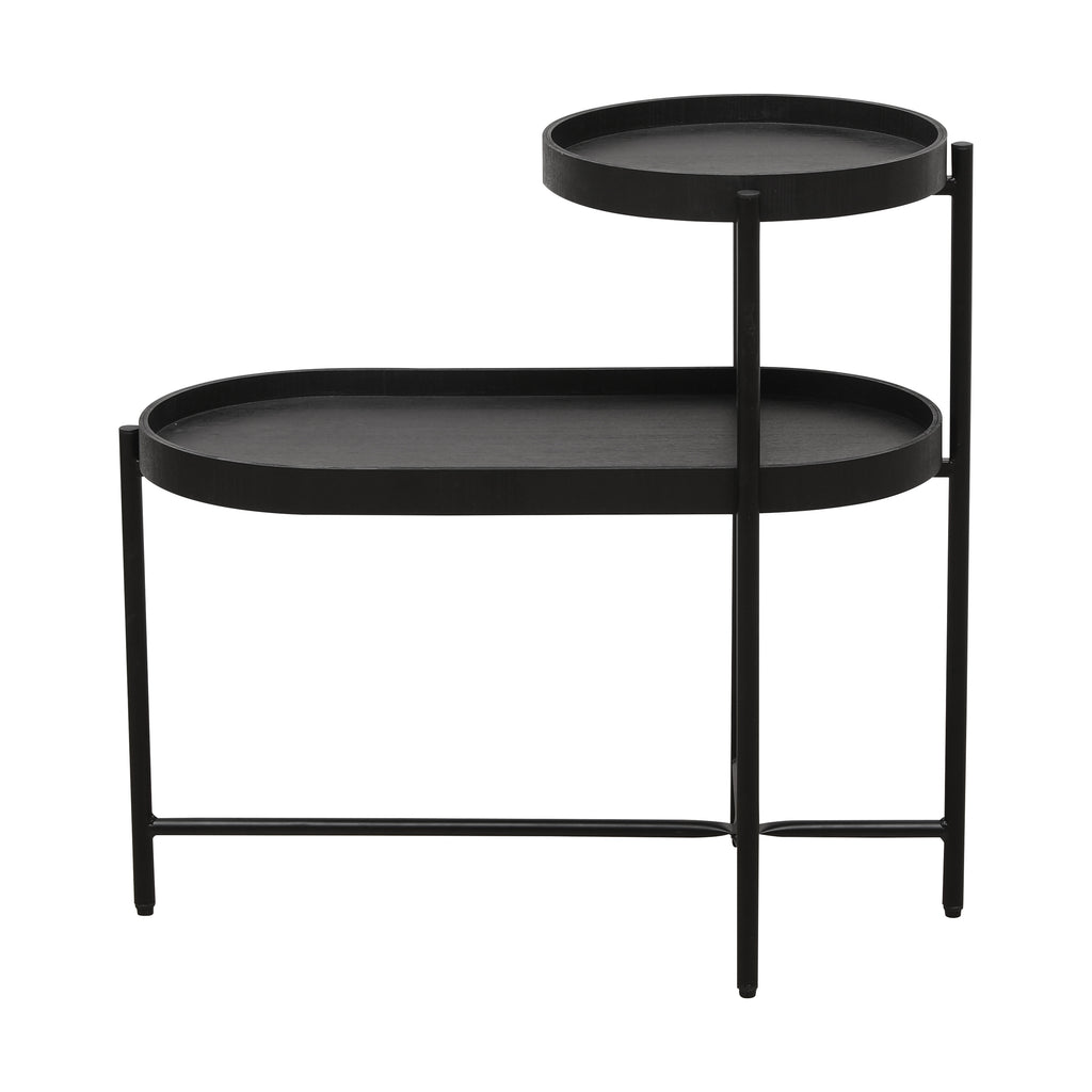 2-Tier Black Side Table with Storage Sofa Table for Living Room Metal Frame & Wooden Desk End Table - Grand Goldman Shop
