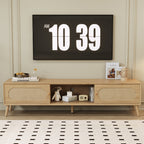 Boho TV Stand for TVs up to 80'', Modern Farmhouse Media Console with Solid Wood Legs, Natural Wood Finish, MDF Cabinet, 70.8''L x 15.7''W x 17.7''H - Grand Goldman Shop