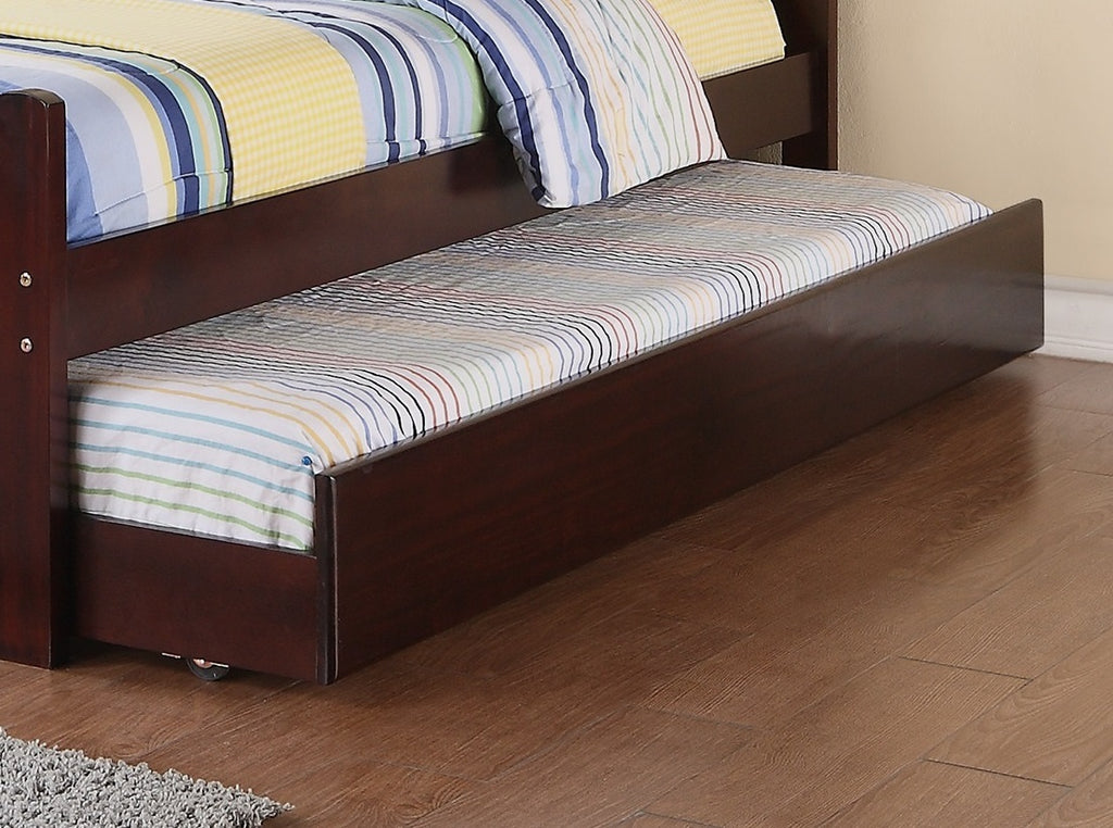 Twin Size Bed w/ Trundle Slats Dark Cherry Pine Plywood Kids Youth Bedroom Furniture - Grand Goldman