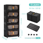 Folding Storage Cabinet 5-Tier 24-Inch Wide Black Plastic with Magnetic Doors and Wheels - Grand Goldman Shop