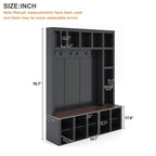 Farmhouse Wooden Hall Tree with 6 Hooks, Walnut Storage Bench with Adjustable Shelves,  4-in-1 Entryway Shoe Cabinet with Cubbies for Mudroom, Living Room, Black, 76.7'H (OLD SKU: N721S000044B) - Grand Goldman Shop