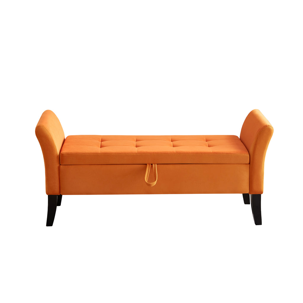 51.5' Bed Bench with Storage Orange Velvet - Grand Goldman Shop