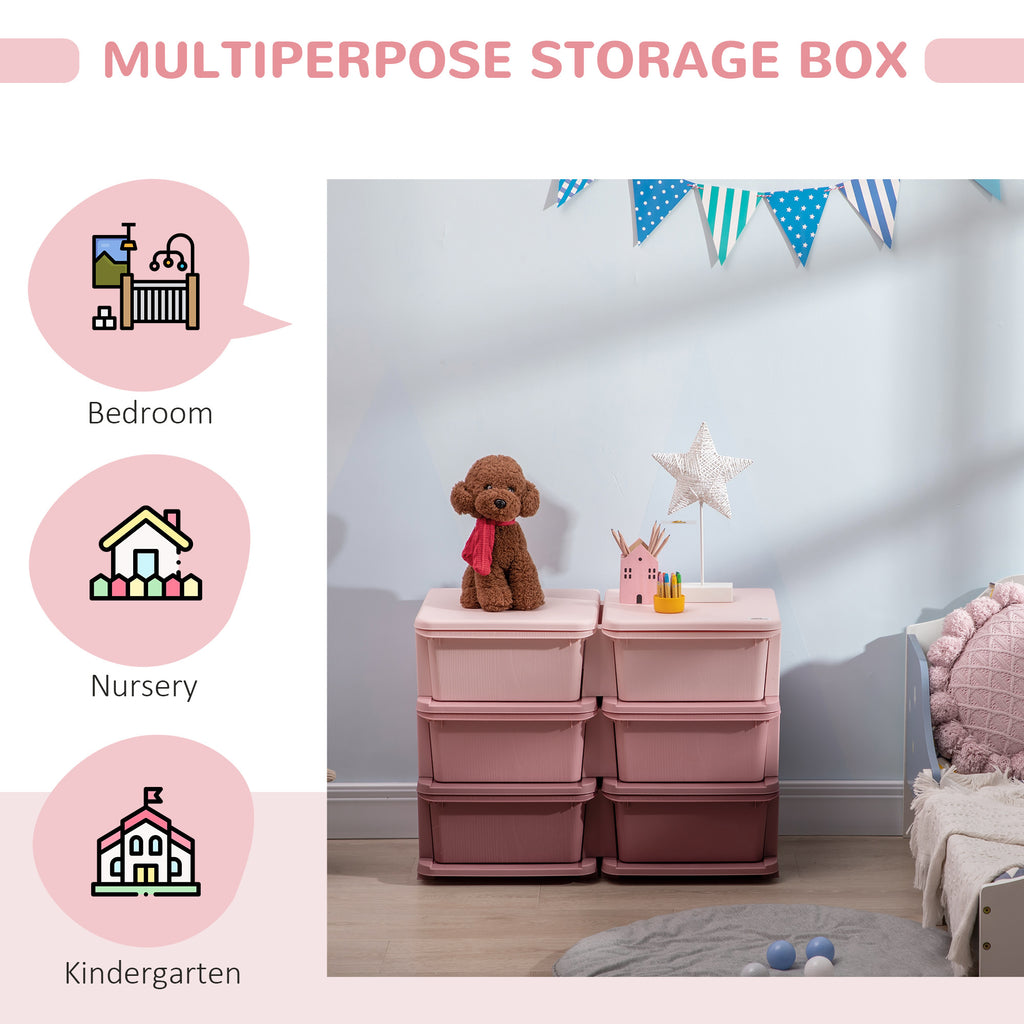 Qaba 3 Tier Kids Storage Unit, 6 Drawer Chest Toy Organizer Plastic Bins for Kids Bedroom Nursery Kindergarten Living Room fo