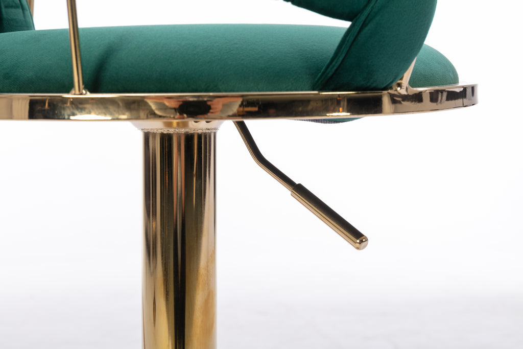 Set of 2  Bar Stools,with Chrome Footrest and Base Swivel Height Adjustable Mechanical Lifting Velvet + Golden Leg Simple Bar Stool-Green - Grand Goldman Shop