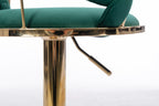 Set of 2  Bar Stools,with Chrome Footrest and Base Swivel Height Adjustable Mechanical Lifting Velvet + Golden Leg Simple Bar Stool-Green - Grand Goldman Shop