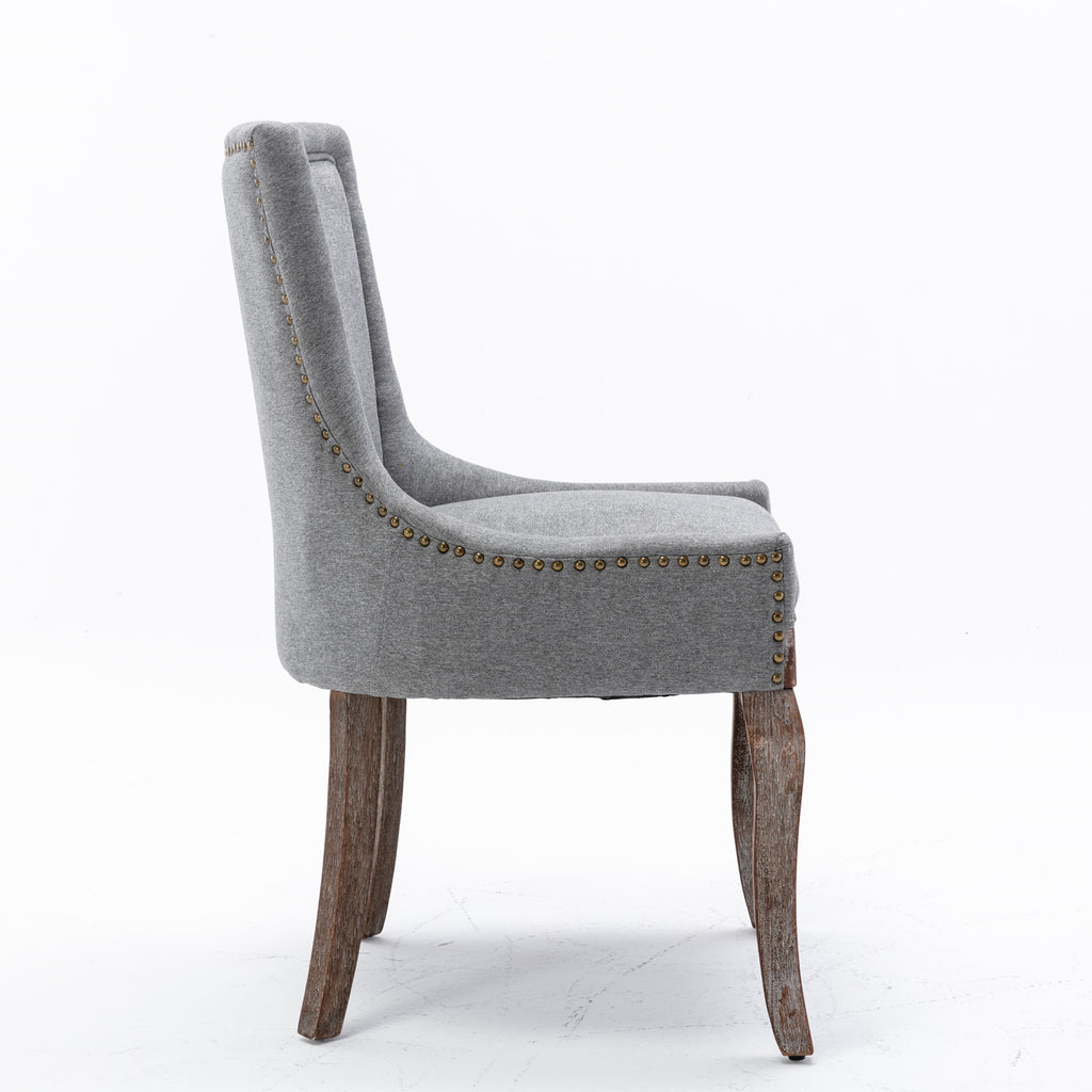 A&A Furniture Ultra Side Dining Chair with Thickened Fabric and Solid Wood Legs, Bronze Nail Head, Set of 2, Gray - Grand Goldman Shop