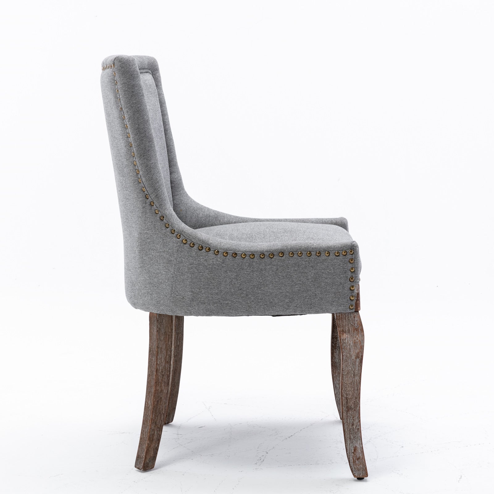 A&A Furniture Ultra Side Dining Chair with Thickened Fabric and Solid Wood Legs, Bronze Nail Head, Set of 2, Gray - Grand Goldman Shop