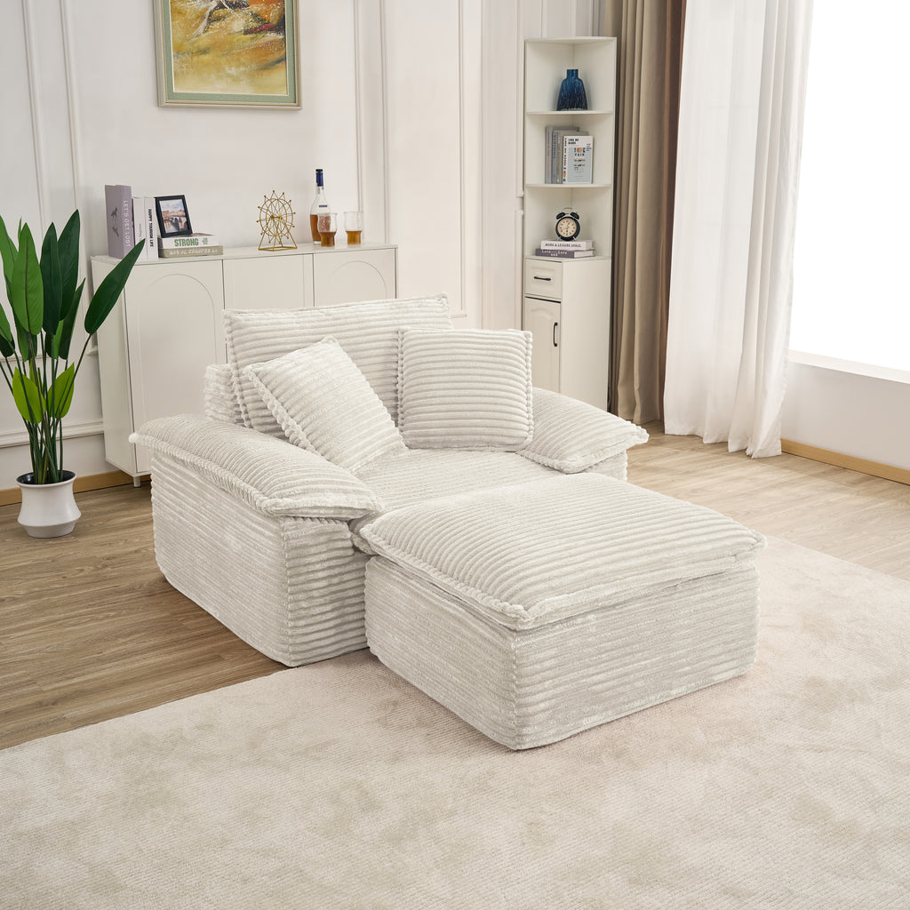 47' Oversized Sofa Chair and a Half with Deep Seat & Movable 2-Layer Ottoman Set,  Cloud Sofa Bed with Chaise, 1-Seater Modular Sectional Sleeper Couch for Living Room, No Assembly Teddy-Fleece, Beige - Grand Goldman Shop