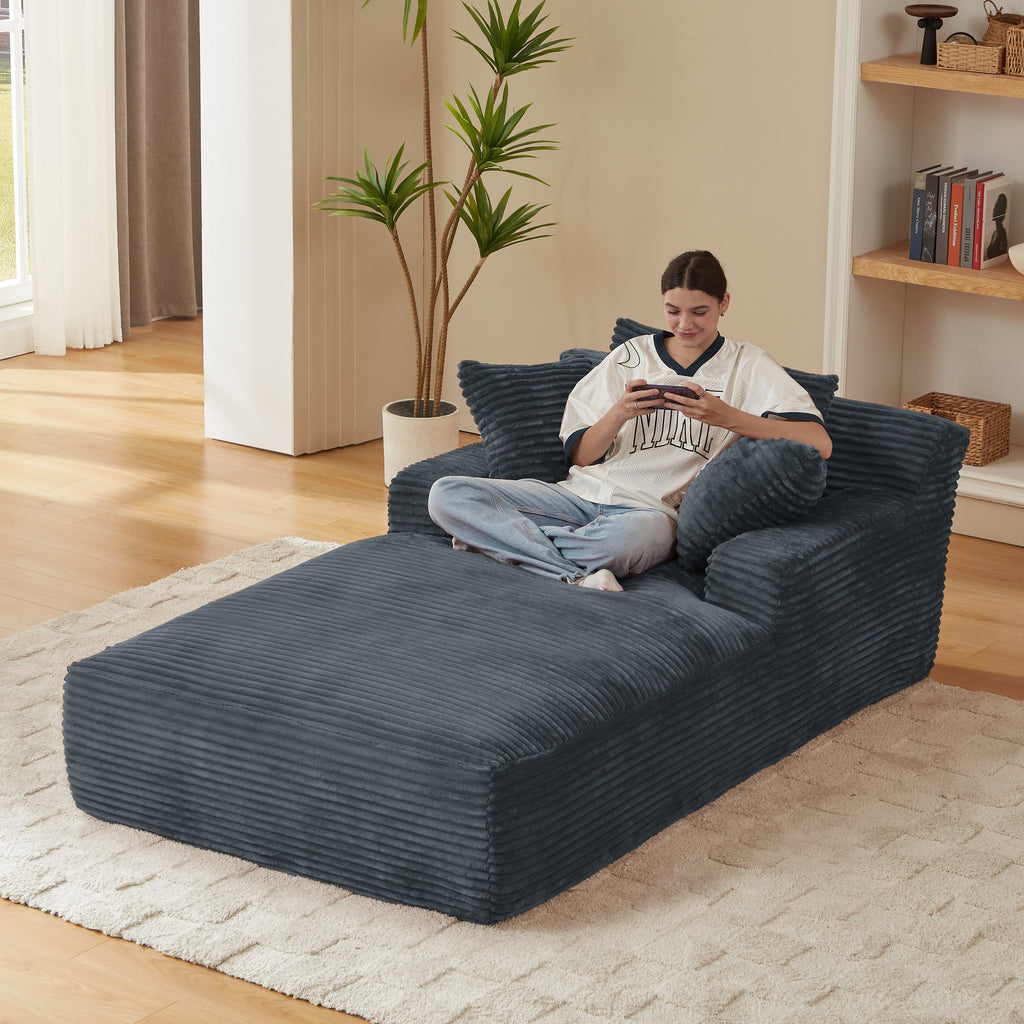 Oversized Chaise Lounge Chair Indoor, Corduroy Upholstered Modern Sofa Couch in Dark Grey, No Assembly Required, Comfy Sleeper Sofa for Living Room or Office - Grand Goldman Shop