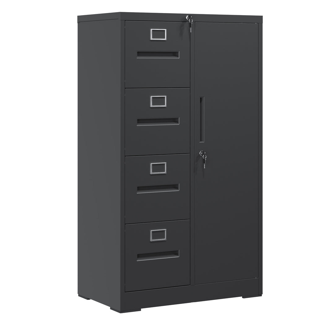 Metal Storage Vertical Filing Cabinet with Lock, Steel File Locker with 4 Drawers and 1 door for School, Living Room, Bedroom