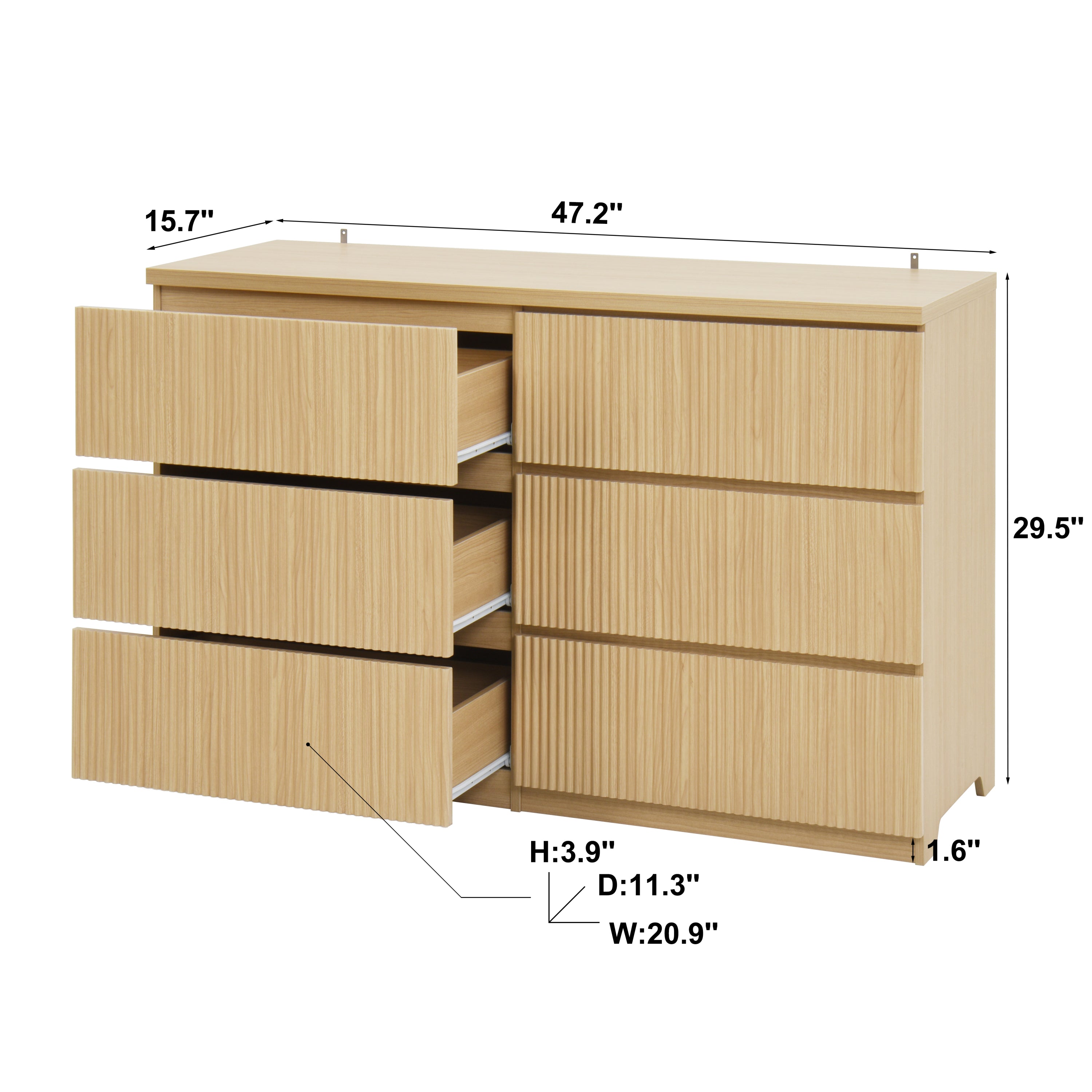 6 Drawer Storage Cabinet ,Dresser, Wood Storage Tower Clothes Organizer with Wavy drawer panel, Wide Chest of 6 Drawers, Large Storage Space for Bedroom, Hallway, Entryway Living Room Natural - Grand Goldman Shop