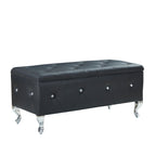 Upholstered Storage Ottoman Bench For Bedroom End Of Bed Faux Leather Rectangular Storage Benches Footrest With Crystal Buttons For Living Room Entryway (Black) - Grand Goldman Shop