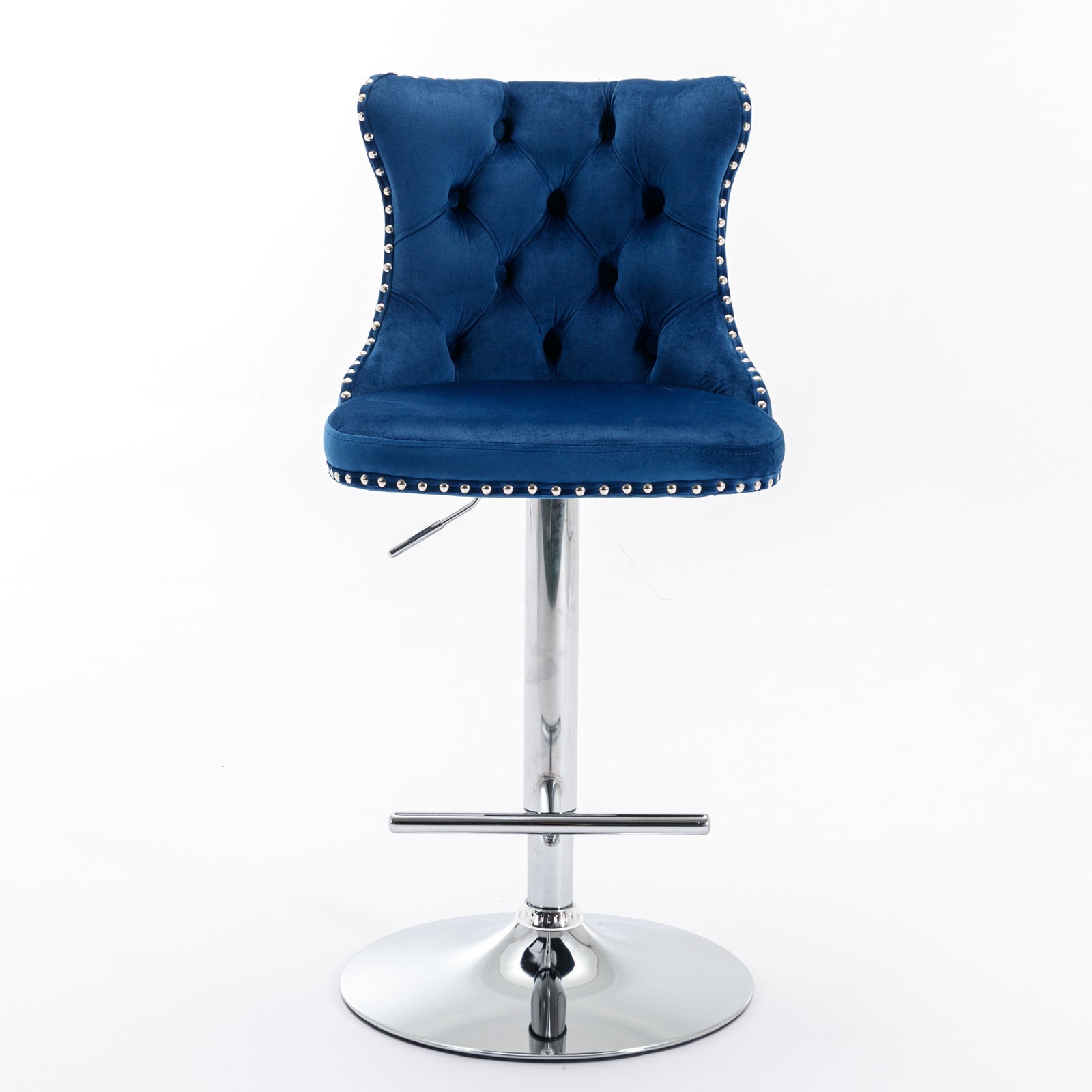 A&A Furniture,Swivel Velvet Barstools Adjusatble Seat Height from 25-33 Inch, Modern Upholstered Chrome base Bar Stools with Backs Comfortable Tufted for Home Pub and Kitchen Island（Blue,Set of 2） - Grand Goldman Shop