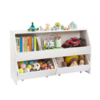 Toy Storage Organizer, Wooden Kids Bookshelf with Storage, Toy Storage Cabinet with 2 Mobile Drawers, Kids Storage Organizer 