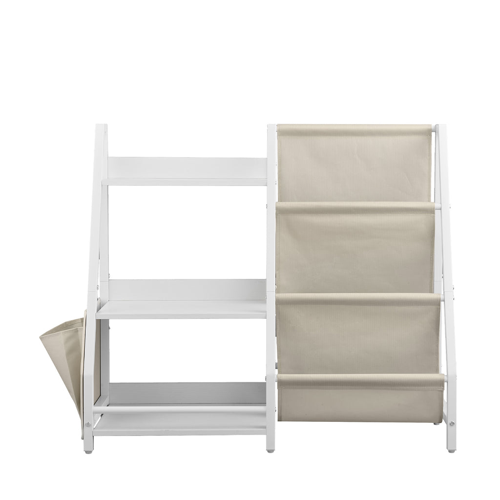 3-Tier Kids Bookshelf, Toy Storage Organizer for Toddler, Book Shelf for Kids Rooms with Sling Book Rack and Storage Bag, Kid