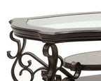 Cocktail Table, Glass table top, MDF W/marble paper middle shelf, powder coat finish metal legs. (52'Lx32'Wx20.3'H) - Grand Goldman Shop