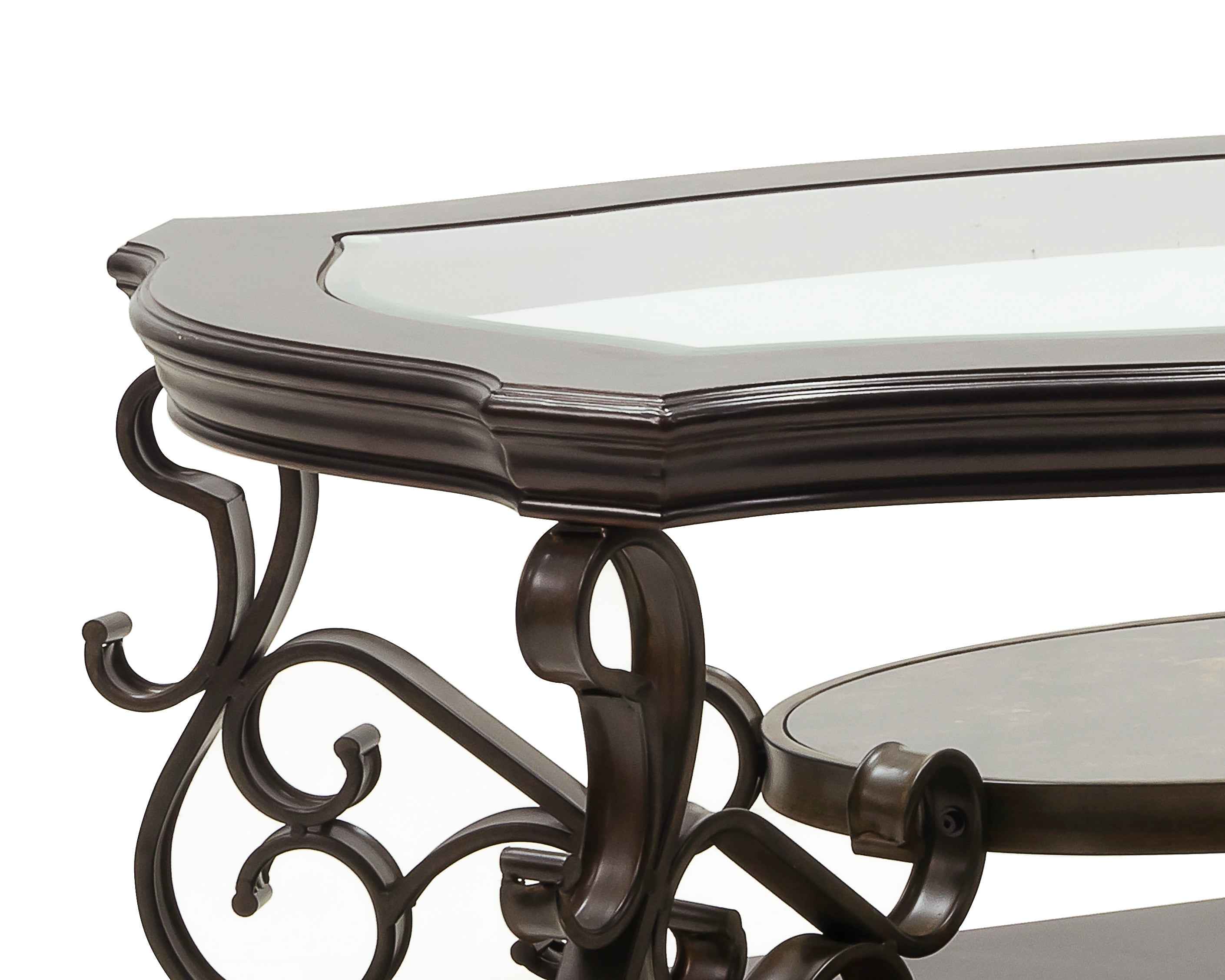 Cocktail Table, Glass table top, MDF W/marble paper middle shelf, powder coat finish metal legs. (52'Lx32'Wx20.3'H) - Grand Goldman Shop