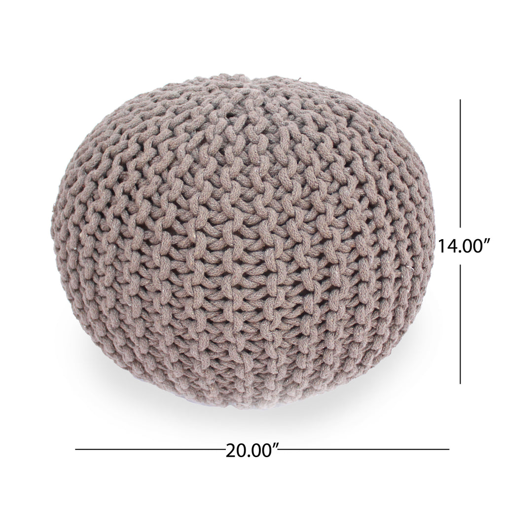 Moro Knitted Cotton Round Pouf with Pumpkin Shape in Brown, 20 x 20 inches - Grand Goldman Shop