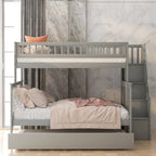 Spacey Twin over Full Bunk Bed with Trundle and Staircase, Grey - Grand Goldman Shop
