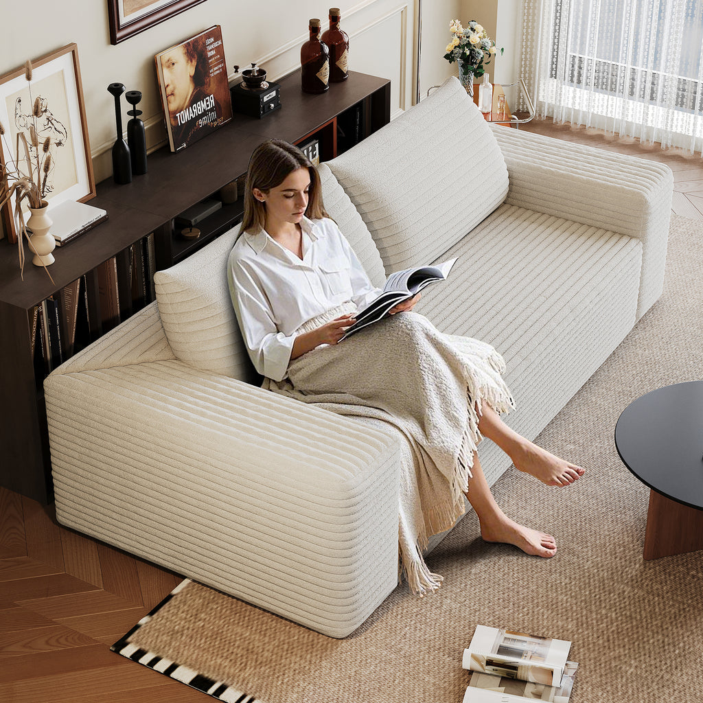 71' 3Setaser Sofa,Corduroy Fabric,Deep Seat Couches,Comfy Loveseat Sofa,No Assembly,1pcs for Living room, Bedroom,Conference room ,Apartment,White - Grand Goldman Shop