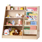 Wooden Kids Bookshelf 4-Tier, Toy Storage Organizer for Toddler, Book Shelf for Kids Rooms with 6-Layer Sling Book Rack, Baby