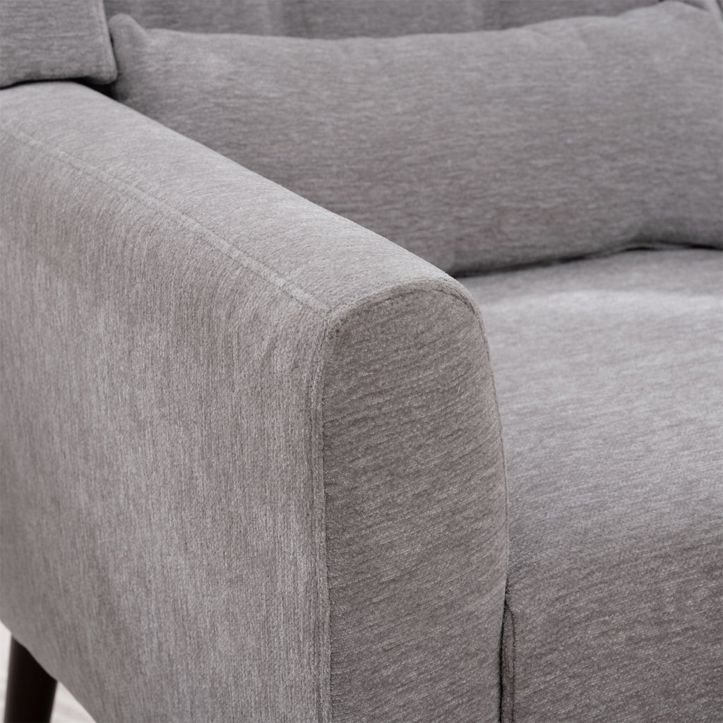 Modern Accent Chair Chenille Arm Chairs for Living Room Upholstered Comfy Soft Padded Lounge Chair with Pillow Solid Wood Leg Gray - Grand Goldman Shop