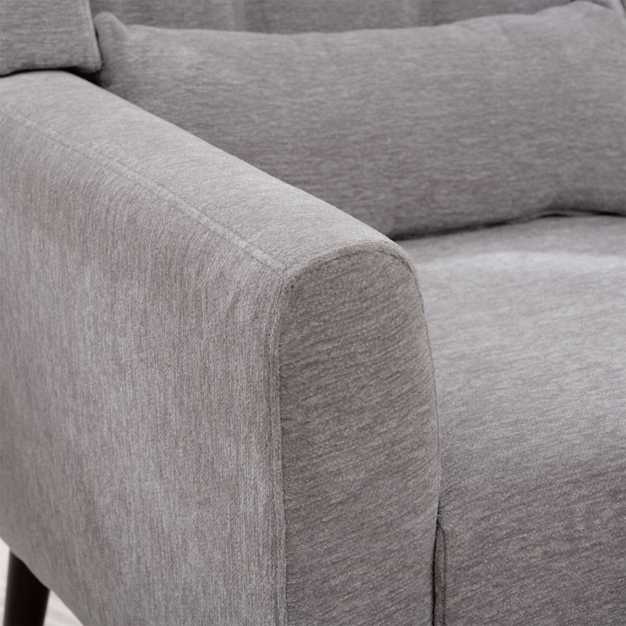 Modern Accent Chair Chenille Arm Chairs for Living Room Upholstered Comfy Soft Padded Lounge Chair with Pillow Solid Wood Leg Gray - Grand Goldman Shop