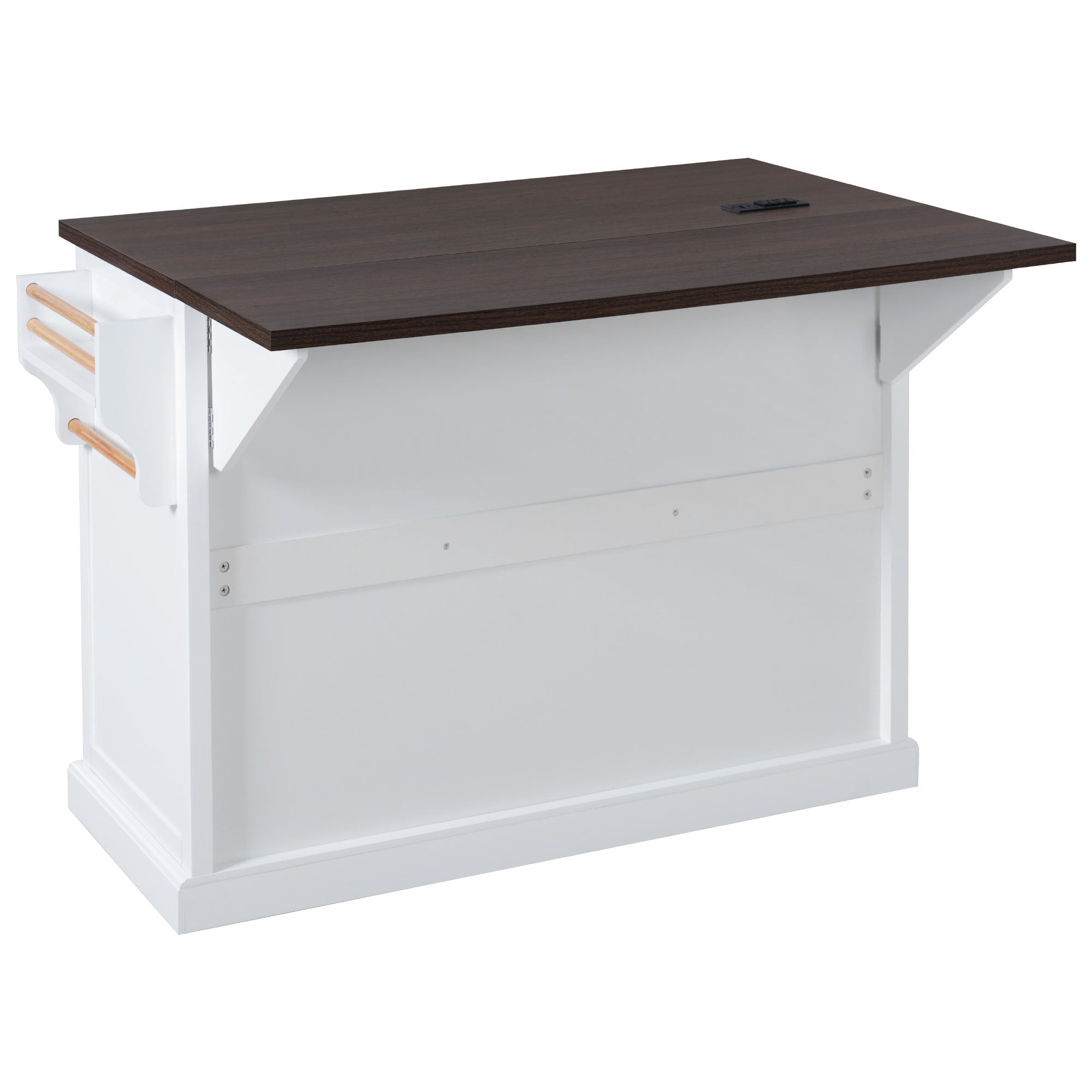 K&K 54.9' Kitchen Island with Drop Leaf, Power Outlet, Kitchen Storage Cart with 4 Door Shelves, Cross Barn Doors & Visual Glass Door, Rolling Kitchen Island on 4 Wheels for Kitchen, Dining Room,White - Grand Goldman Shop