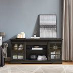 Multipurpose Sliding Door TV Stand Large Storage Cabinet with 2 Sliding Fluted Glass Tempered Doors, TV Up to 65'', TV Desk Storage Rack, Charcoal GREY, 59.13'W*15.94'D*27.8'H - Grand Goldman Shop