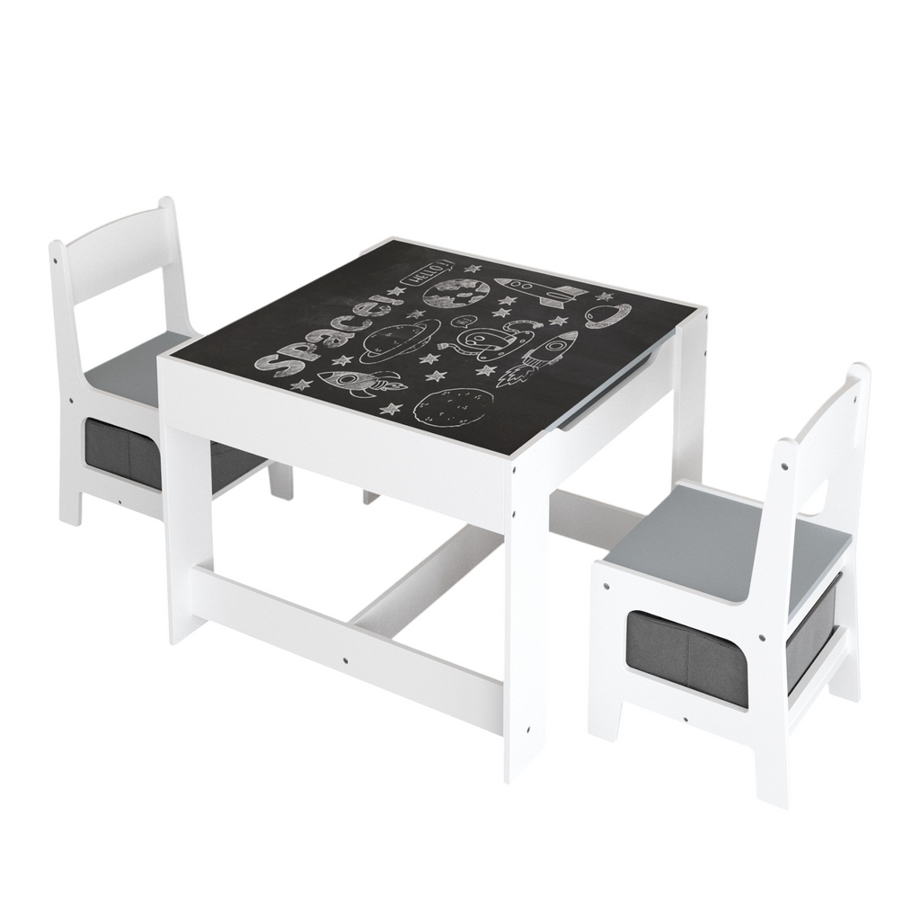 Kids Table and Chair Set, 3 in 1 Wooden Activity Table with Storage Drawer for Toddlers Drawing, Reading, Crafts, 2 in 1 Deta