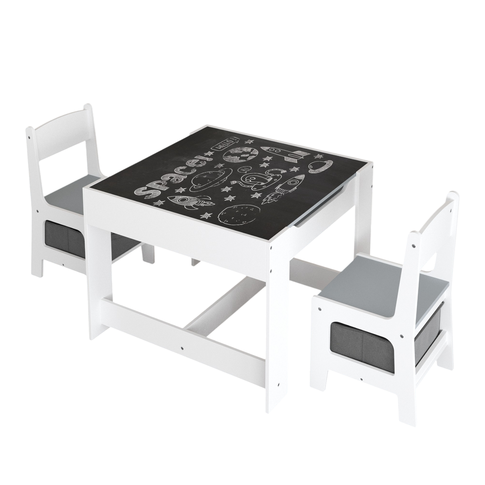 Kids Table and Chair Set, 3 in 1 Wooden Activity Table with Storage Drawer for Toddlers Drawing, Reading, Crafts, 2 in 1 Deta