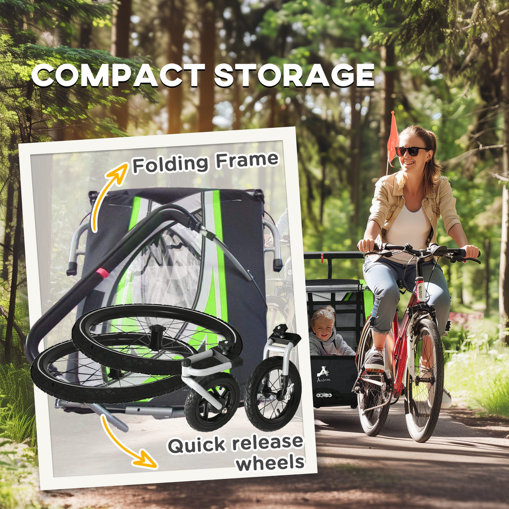 Aosom 3-in-1 Walk/Jog/Ride Child Baby Bike Trailer for Kids 2 Seater, High-Visibility Bike Stroller for Toddler Wagon, Weathe