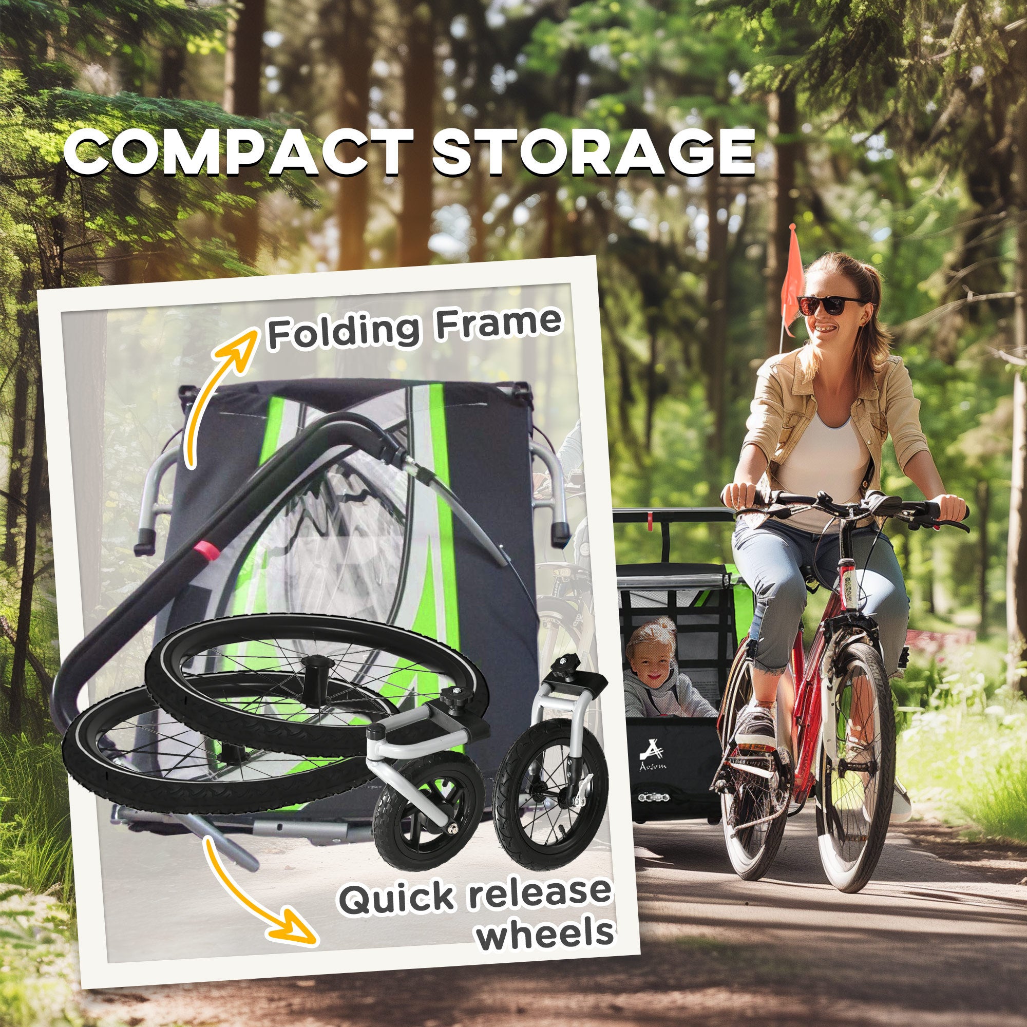Aosom 3-in-1 Walk/Jog/Ride Child Baby Bike Trailer for Kids 2 Seater, High-Visibility Bike Stroller for Toddler Wagon, Weathe