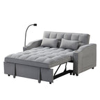 Modern Velvet Loveseat Futon Sofa Couch with Pullout Bed, Adjustable Backrest, Toss Pillows, Light Gray - Grand Goldman Shop