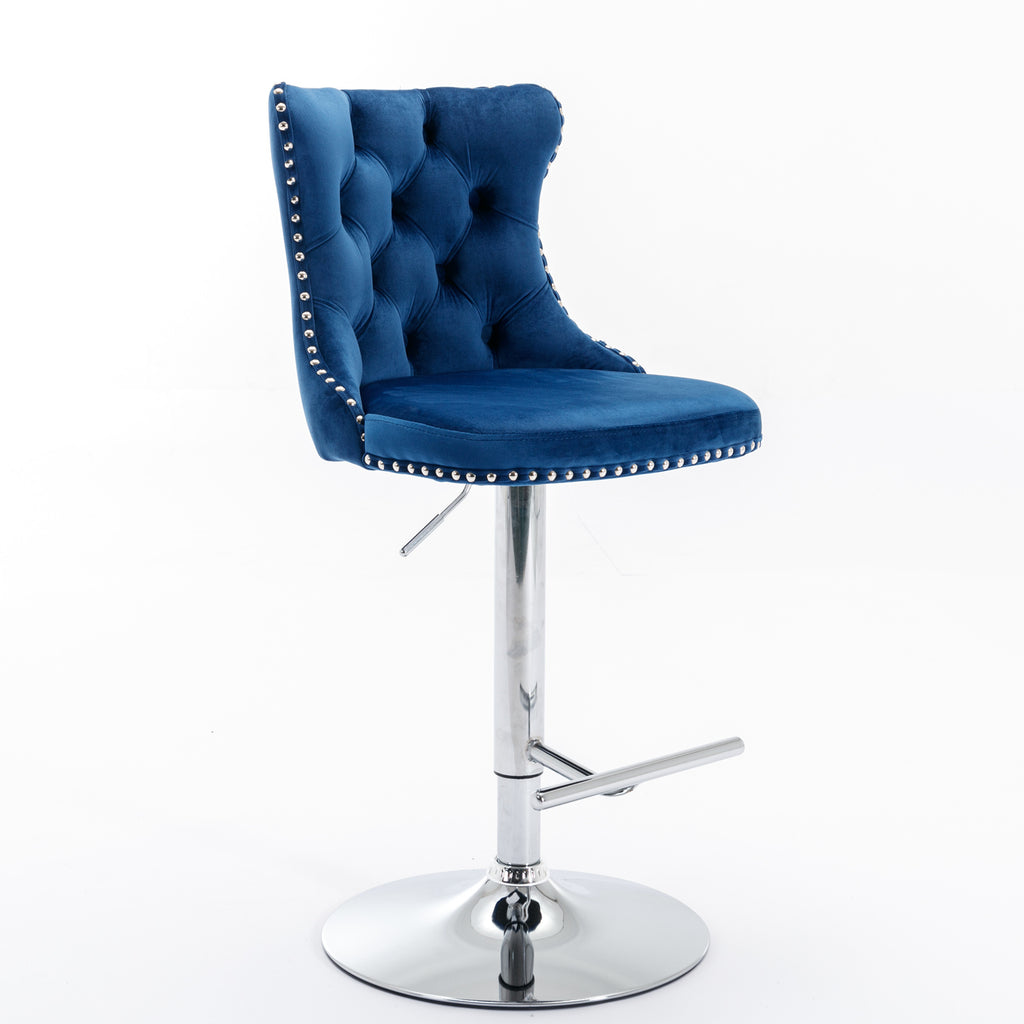 A&A Furniture,Swivel Velvet Barstools Adjusatble Seat Height from 25-33 Inch, Modern Upholstered Chrome base Bar Stools with Backs Comfortable Tufted for Home Pub and Kitchen Island（Blue,Set of 2） - Grand Goldman Shop