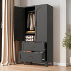 71' Tall Metal Wardrobe Cabinet with 2 Drawers and Hanging Rod, 2 Doors Wardrobe Closet with Shelf for Bedroom, Office, Laundry Room,Entryway ,Foyer,Guesthouse (Black) - Grand Goldman Shop